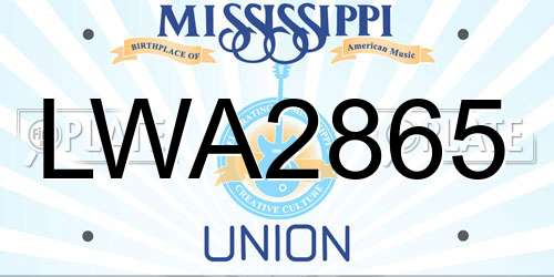 LWA2865 Mississippi License Plate