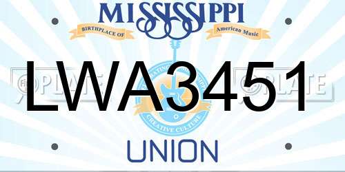 LWA3451 Mississippi License Plate
