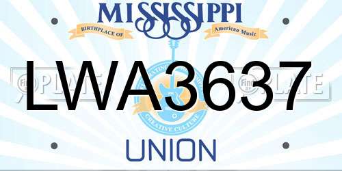LWA3637 Mississippi License Plate