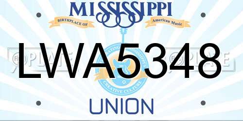 LWA5348 Mississippi License Plate