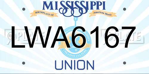 LWA6167 Mississippi License Plate