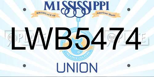 LWB5474 Mississippi License Plate