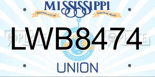 LWB8474 Mississippi License Plate