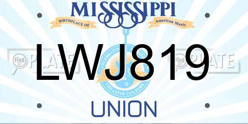 LWJ819 Mississippi License Plate