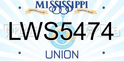 LWS5474 Mississippi License Plate