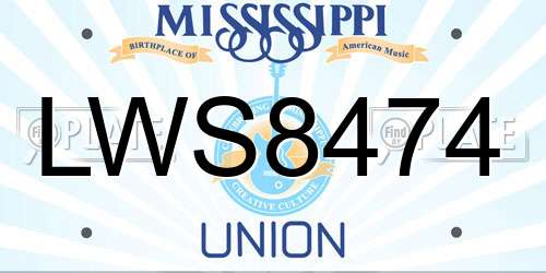 LWS8474 Mississippi License Plate