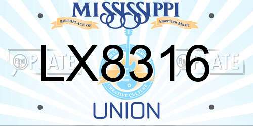 LX8316 Mississippi License Plate