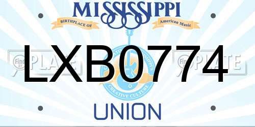 LXB0774 Mississippi License Plate