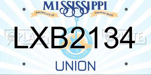 LXB2134 Mississippi License Plate