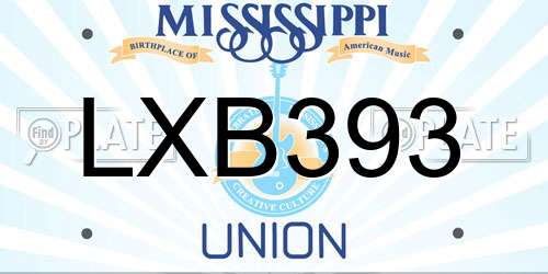 LXB393 Mississippi License Plate