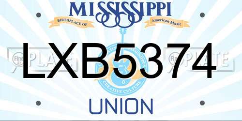 LXB5374 Mississippi License Plate