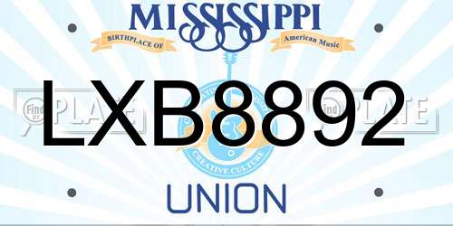 LXB8892 Mississippi License Plate