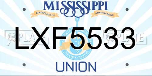LXF5533 Mississippi License Plate