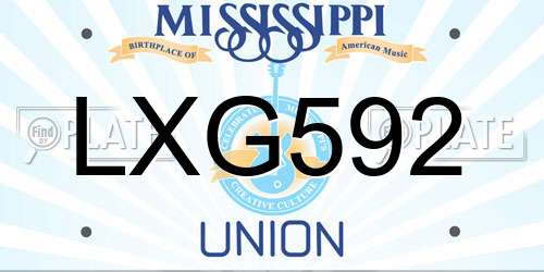 LXG592 Mississippi License Plate