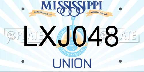 LXJ048 Mississippi License Plate