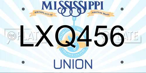 LXQ456 Mississippi License Plate
