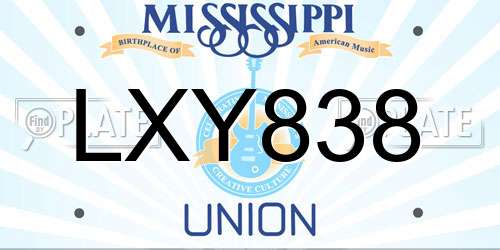 LXY838 Mississippi License Plate