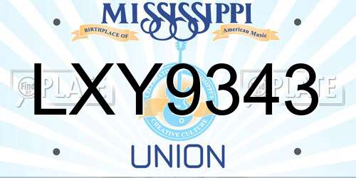 LXY9343 Mississippi License Plate