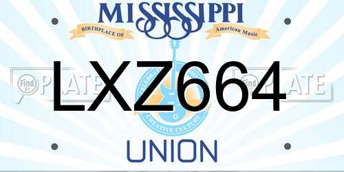 LXZ664 Mississippi License Plate