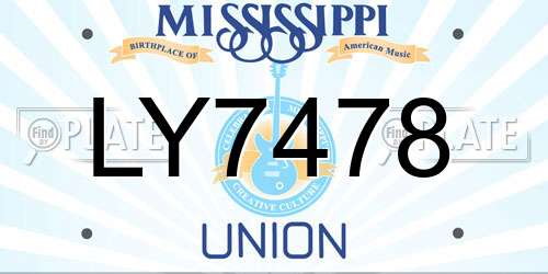 LY7478 Mississippi License Plate
