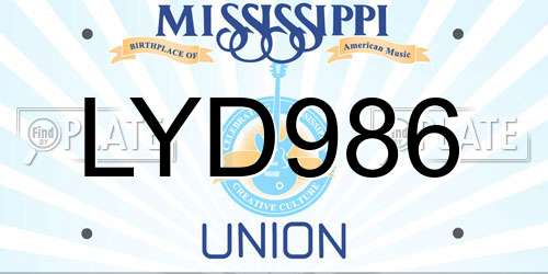 LYD986 Mississippi License Plate