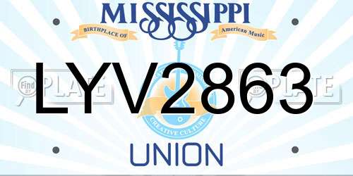 LYV2863 Mississippi License Plate