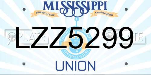 LZZ5299 Mississippi License Plate