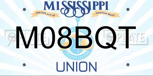 M08BQT Mississippi License Plate