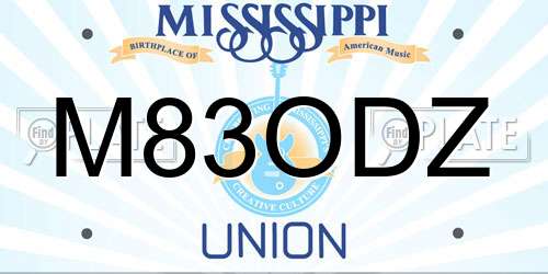 M83ODZ Mississippi License Plate