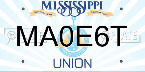 MA0E6T Mississippi License Plate