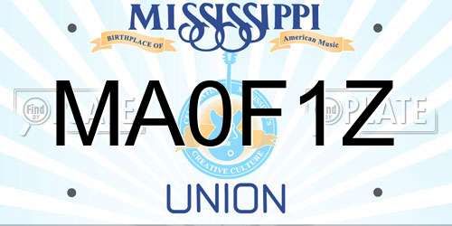 MA0F1Z Mississippi License Plate