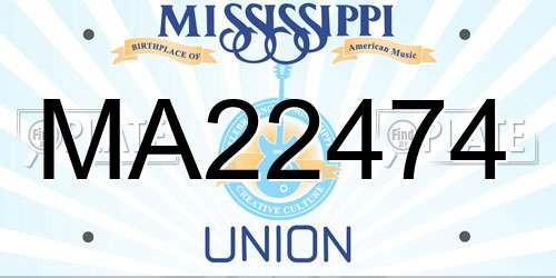 MA22474 Mississippi License Plate