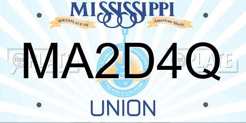 MA2D4Q Mississippi License Plate