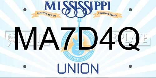 MA7D4Q Mississippi License Plate
