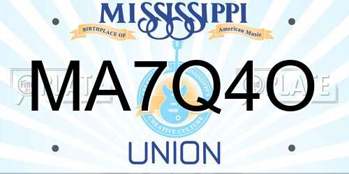 MA7Q4O Mississippi License Plate