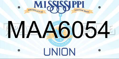 MAA6054 Mississippi License Plate