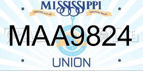 MAA9824 Mississippi License Plate
