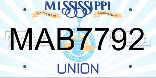 MAB7792 Mississippi License Plate