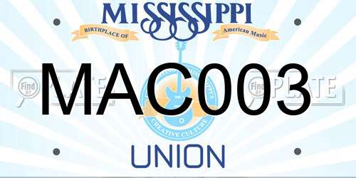 MAC003 Mississippi License Plate