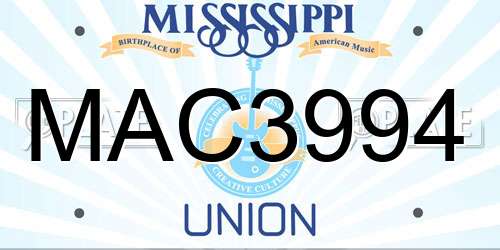 MAC3994 Mississippi License Plate