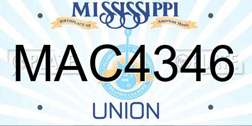 MAC4346 Mississippi License Plate