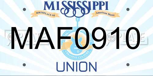 MAF0910 Mississippi License Plate