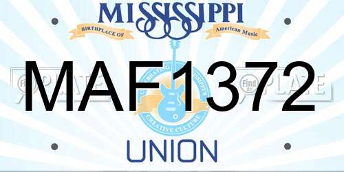 MAF1372 Mississippi License Plate