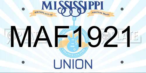 MAF1921 Mississippi License Plate
