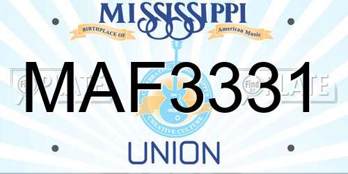 MAF3331 Mississippi License Plate