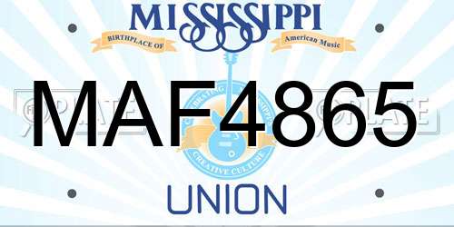 MAF4865 Mississippi License Plate