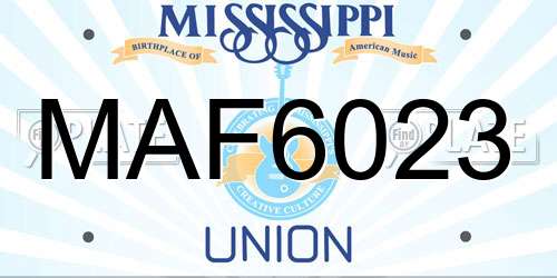 MAF6023 Mississippi License Plate
