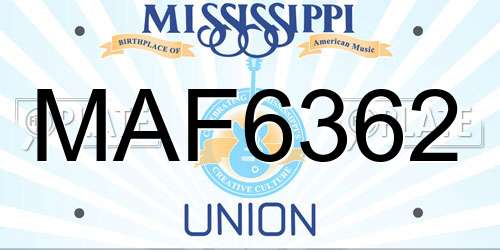 MAF6362 Mississippi License Plate