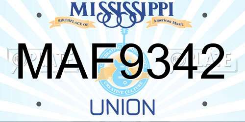 MAF9342 Mississippi License Plate
