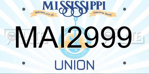 MAI2999 Mississippi License Plate